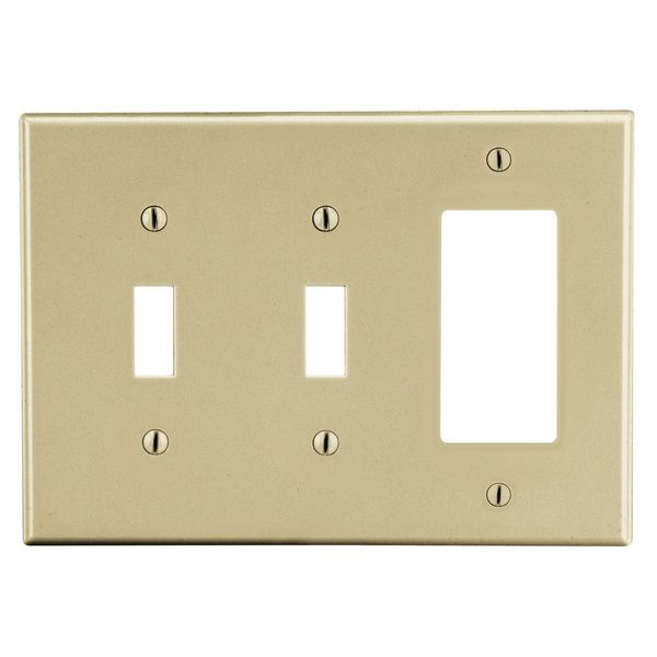 Hubbell Wiring Device-Kellems Wallplate, 3-Gang, 2) Toggle 1) Decorator, Ivory P226I